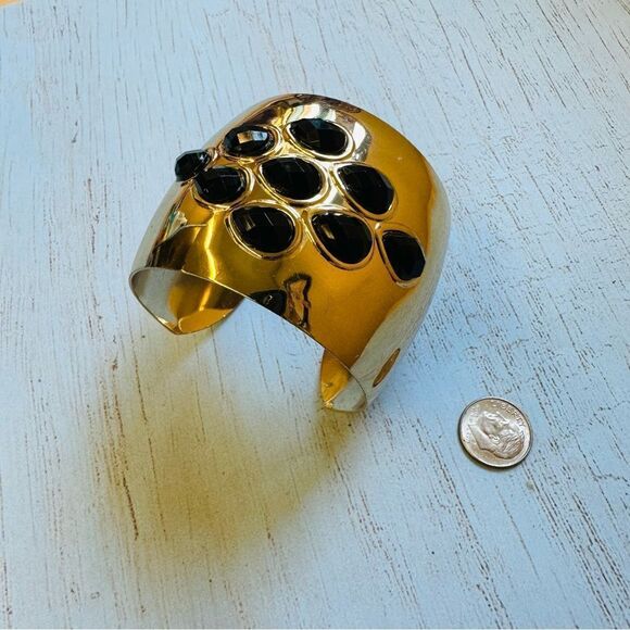 Gold Black Crystal Wide Cuff Bracelet - Picture 1 of 2